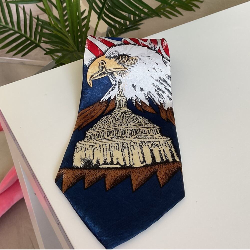 Dino Romaro Mens American Fourth of July Tie Eagle and Capitol Building
